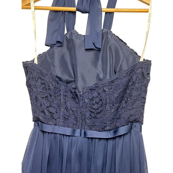 David's Bridal Brides Maid Navy Halter Neck Lace & Chiffon Dress - Size 6 Prom - Picture 8 of 16